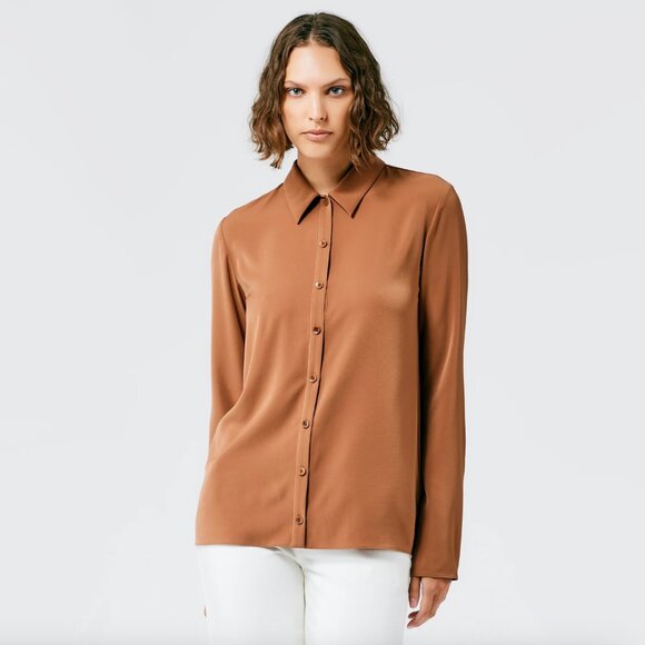 Tibi Soft Drape Slim Shirt in Cocoa Brown, size 8 - Picture 10 of 10